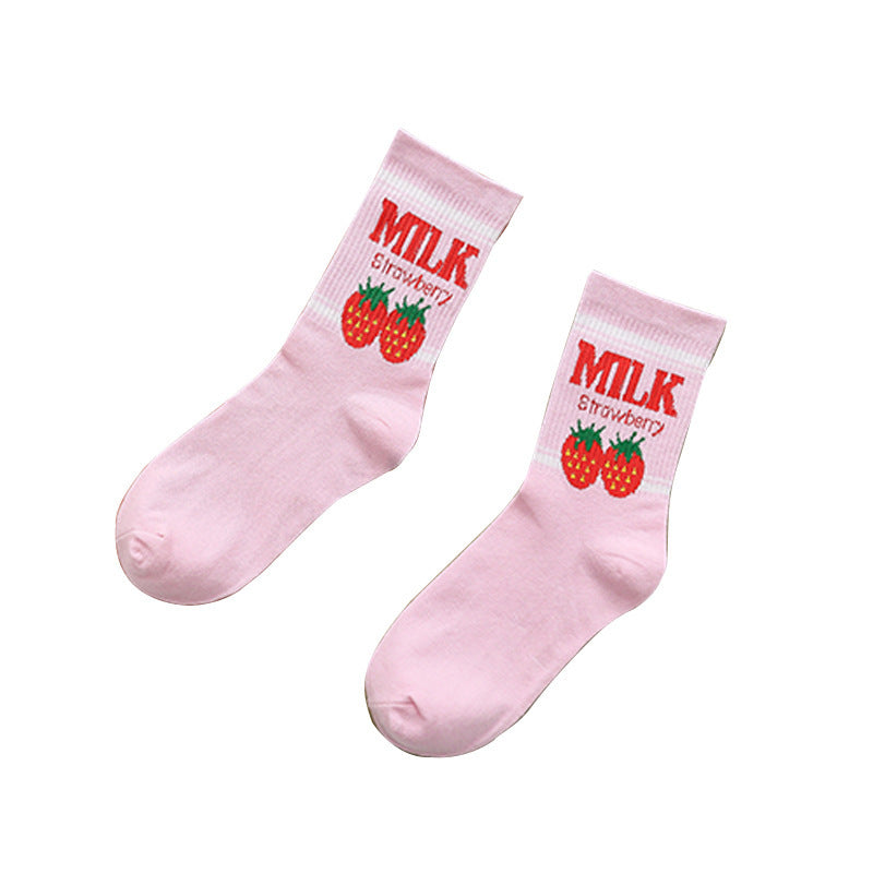 Strawberry Banana Milk Socks Womens Mid-calf Length by Ricaloux