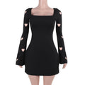 Slim-fit Knitted Love Burning Flower Long Sleeve Dress - RICALOUX