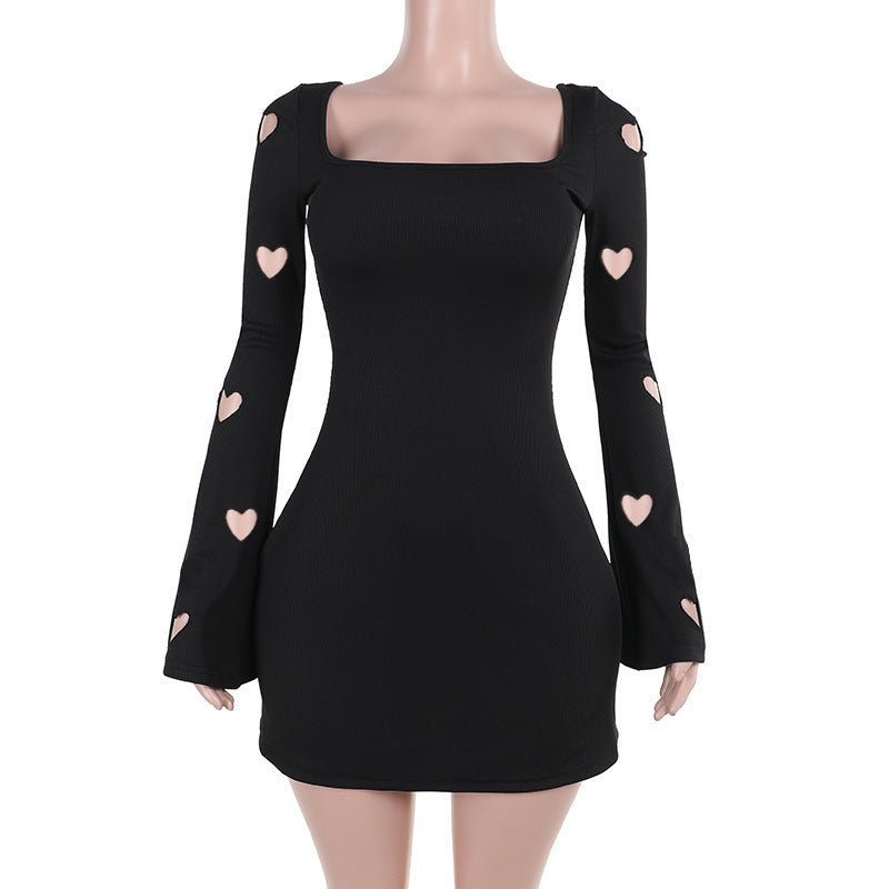 Slim-fit Knitted Love Burning Flower Long Sleeve Dress - RICALOUX