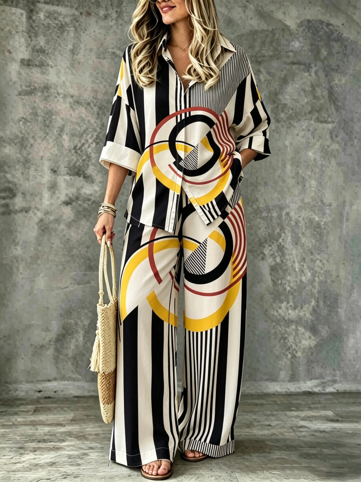 Spring Summer Womens Shirt Set With Digital Print by Ricaloux