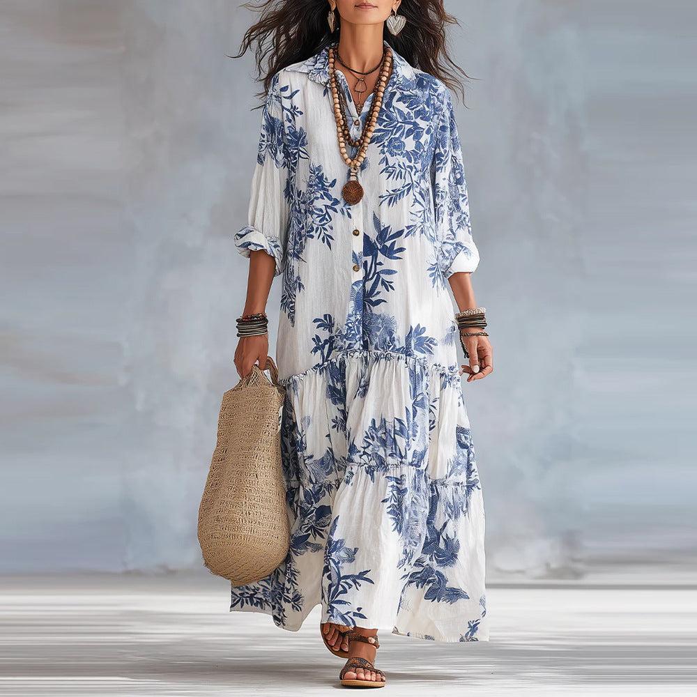 New Womens Casual Long-sleeve Lapel Dress by Ricaloux