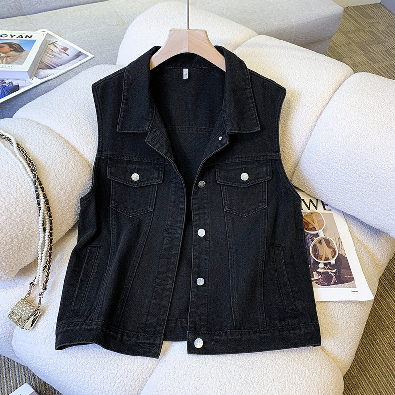 Womens Casual Loose-fit Denim Vest Jacket by Ricaloux