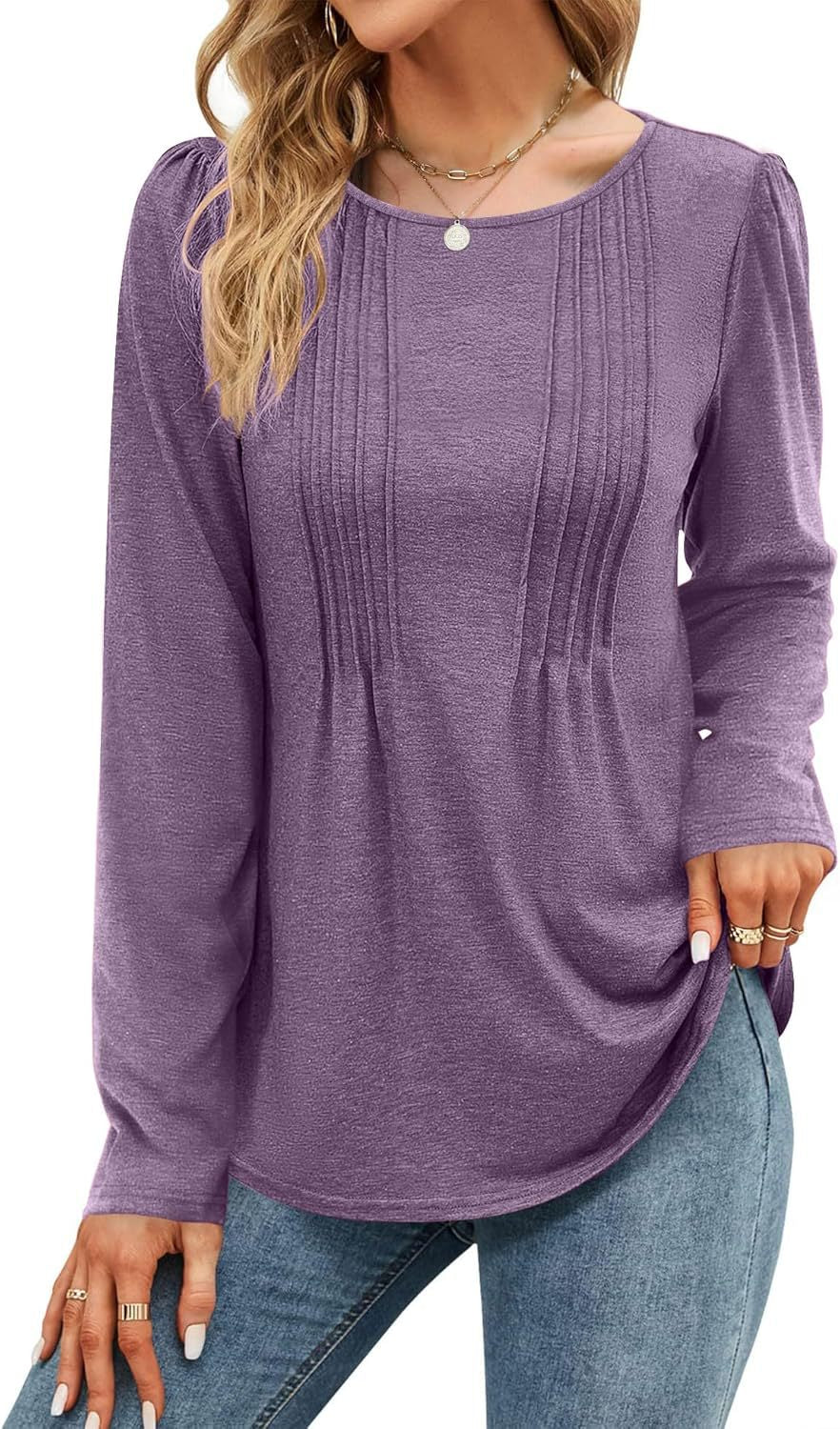 Plain-colored Long-sleeve Crew-neck Top – Premium 0 | RICALOUX