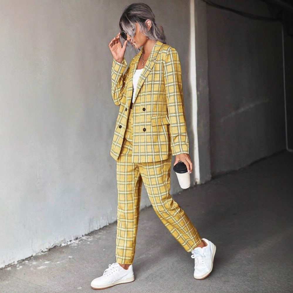 Versatile Casual Commuter Double-breasted Plaid Suit Set – Premium 0 | RICALOUX
