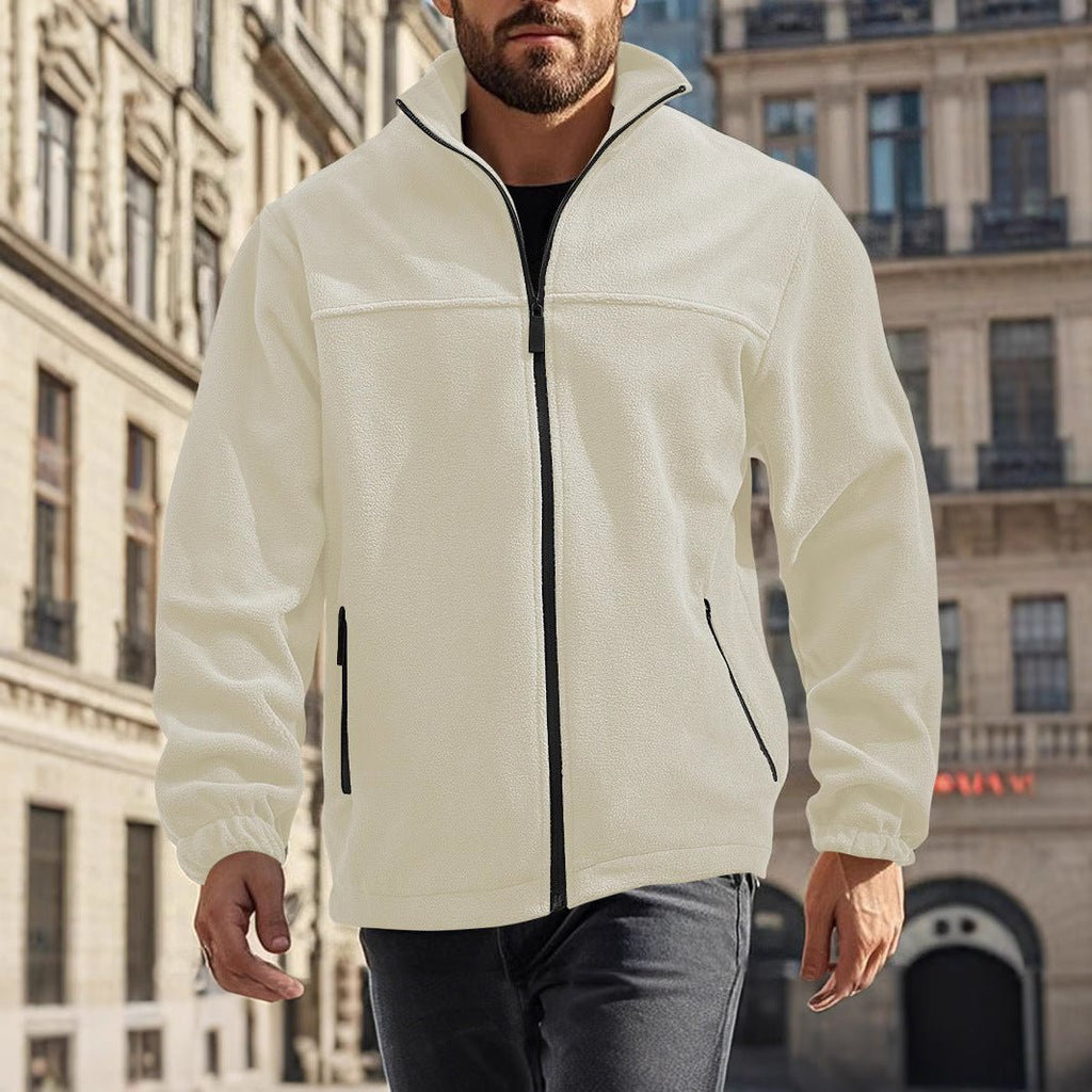 Men's Polar Fleece Jacket Outdoor Zipped Stand Collar Coat - RICALOUX