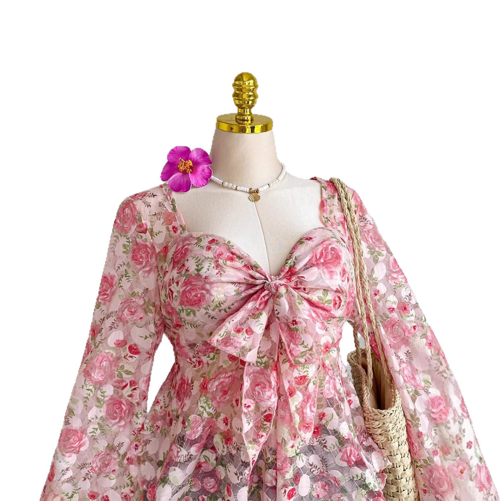 Lantern-sleeve Lace Floral Long-sleeve Top – Premium 0 | RICALOUX