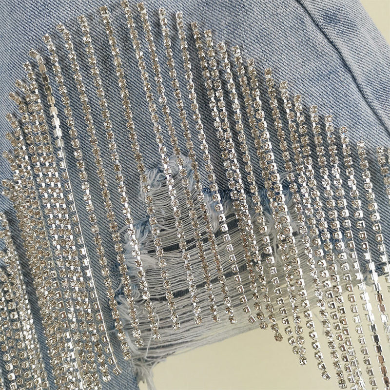 Fashionable Womens Shorts With Ripped Edges Tassels And A Sexy Chain Detail – Premium 0 | RICALOUX