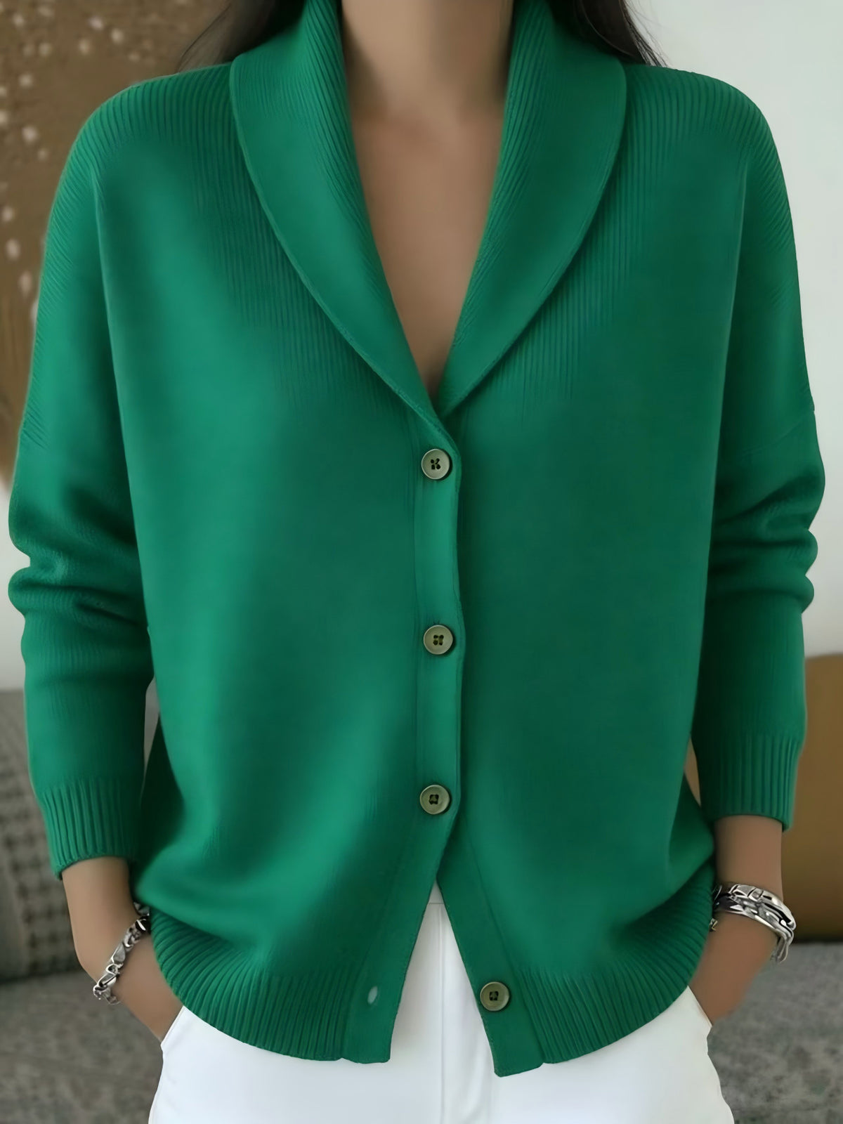 Womens Knitted Cardigan Loose-Fit Lazy Style Soft And Cozy Notch Lapel Solid Color Long-Sleeve Sweater by Ricaloux