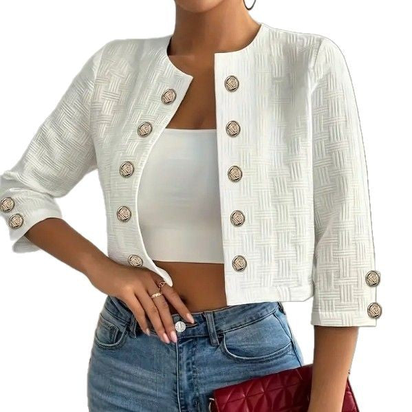 Versatile Round-neck Buttoned-sleeve Chanel-style Cropped Jacket by Ricaloux