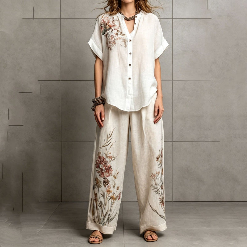 Short-sleeve Top And Wide-leg Pants Casual Two-piece Set by Ricaloux