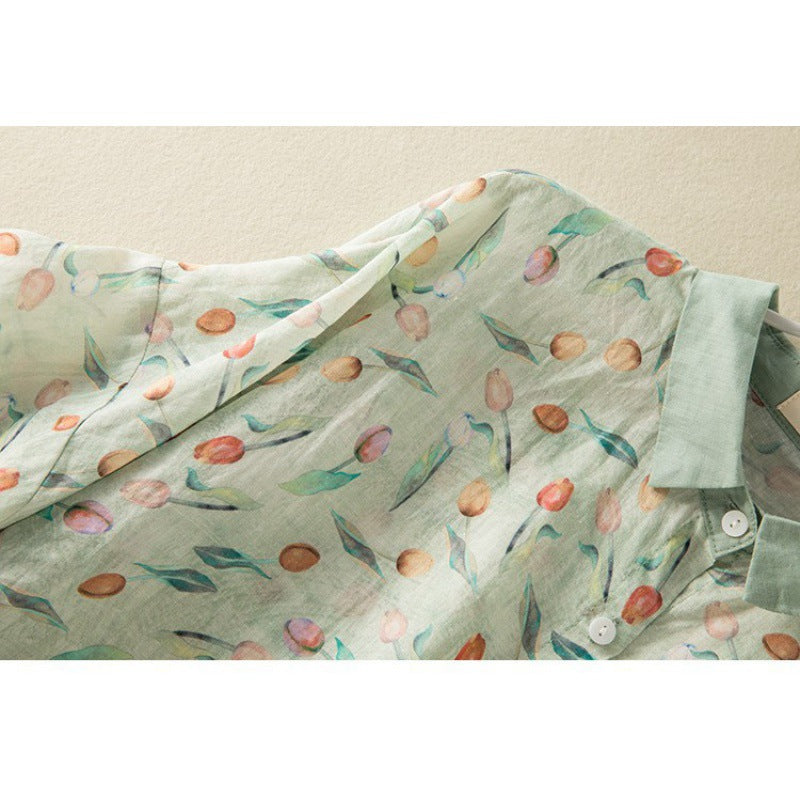 Literary Vintage Lightweight Breathable Short-sleeve Printed Shirt by Ricaloux