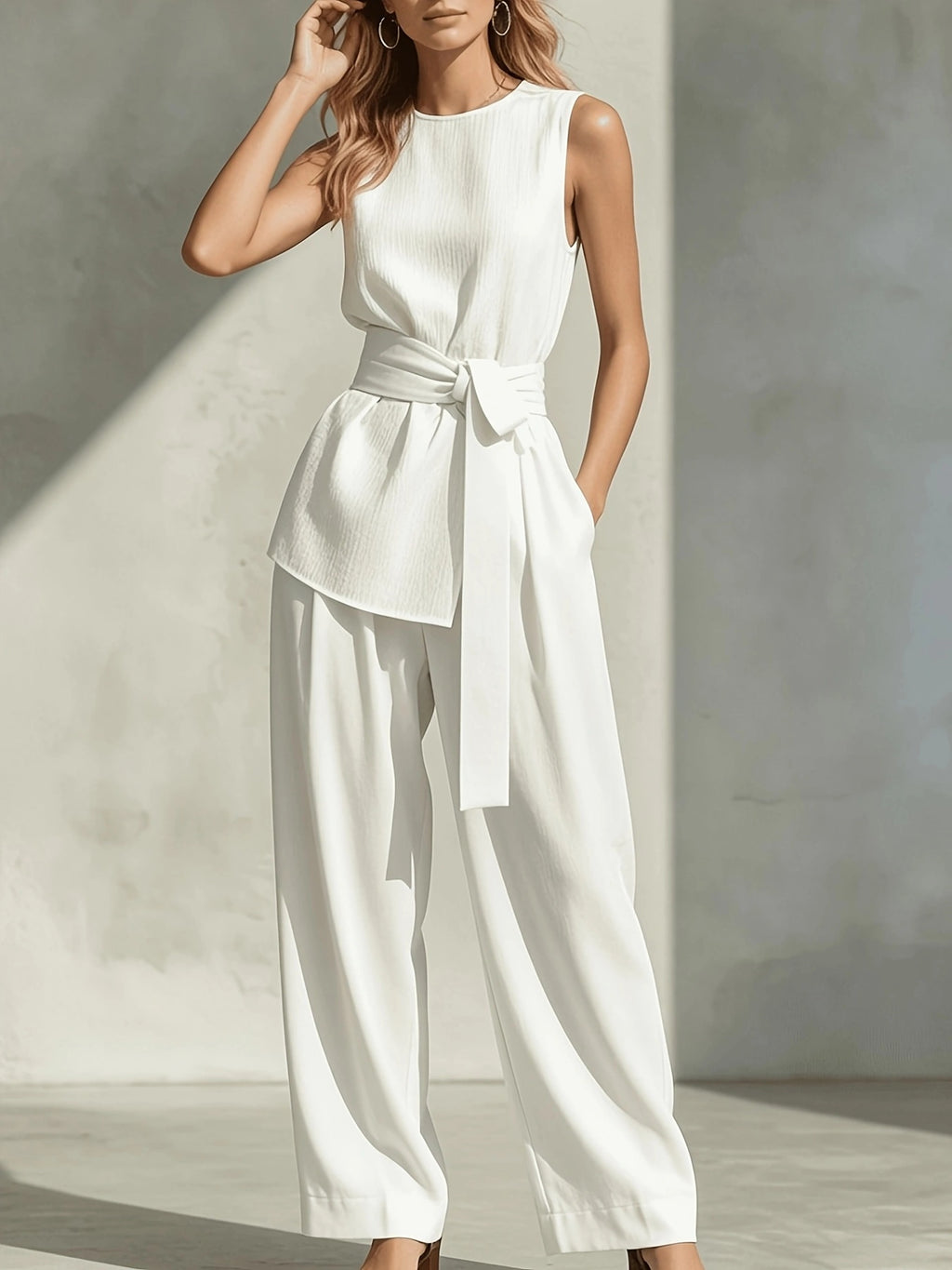Womens Casual Sleeveless Tied-top And Pants Set by Ricaloux