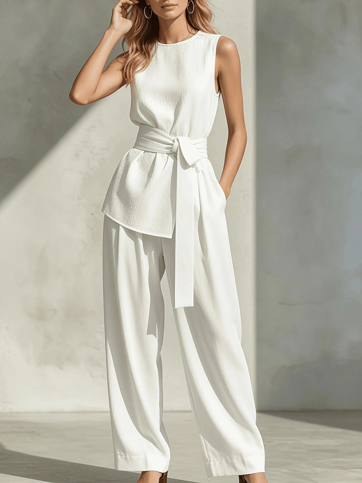 Womens Casual Sleeveless Tied-top And Pants Set by Ricaloux