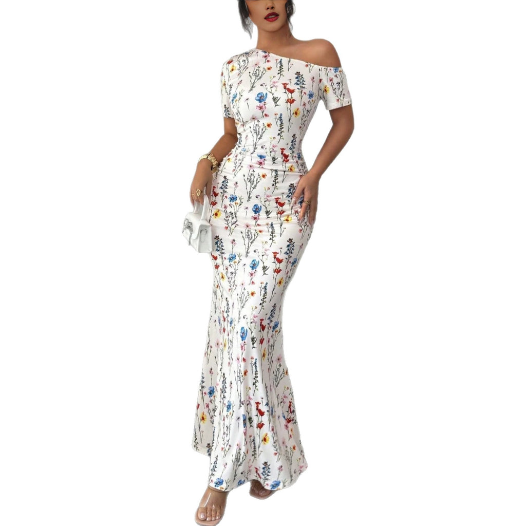 Womens Off-shoulder Floral Fishtail Dress by Ricaloux