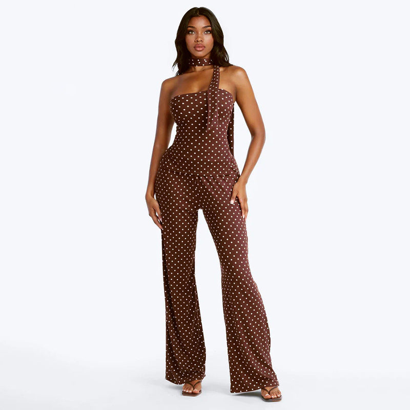Womens Casual Printed Polka-dot Turtleneck And Slimming Outfit by Ricaloux