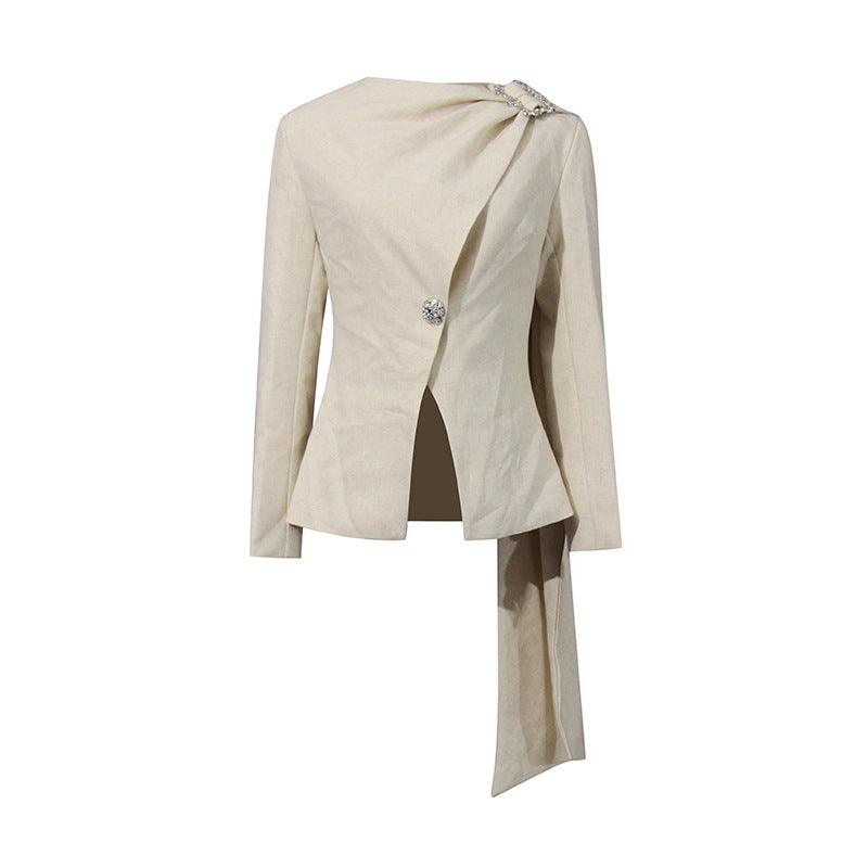 Scarf-collar Blazer Chic Suit Set For Petite Women by Ricaloux