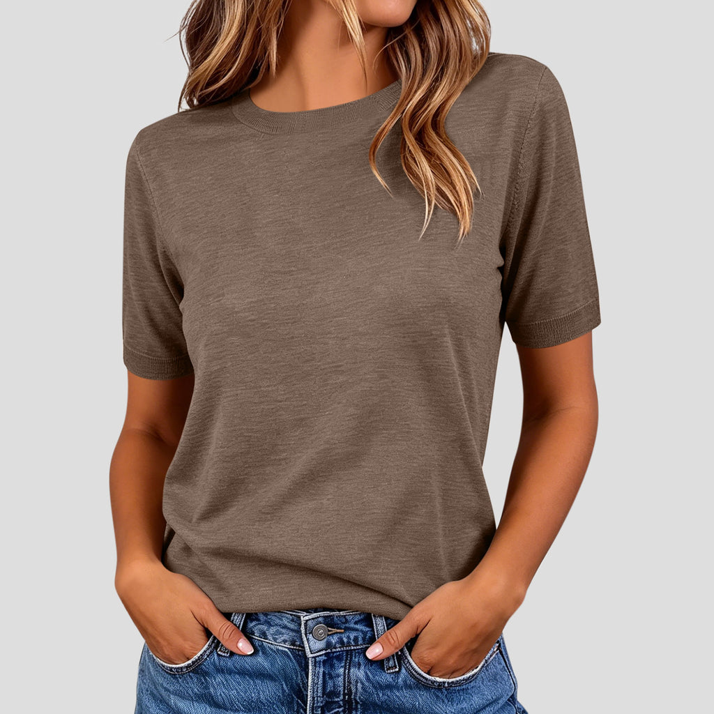 Women's Summer Lightweight Knit Short Sleeve T-Shirt Solid Crewneck Loose Regular Fit Casual Versatile Top Sweater by Ricaloux