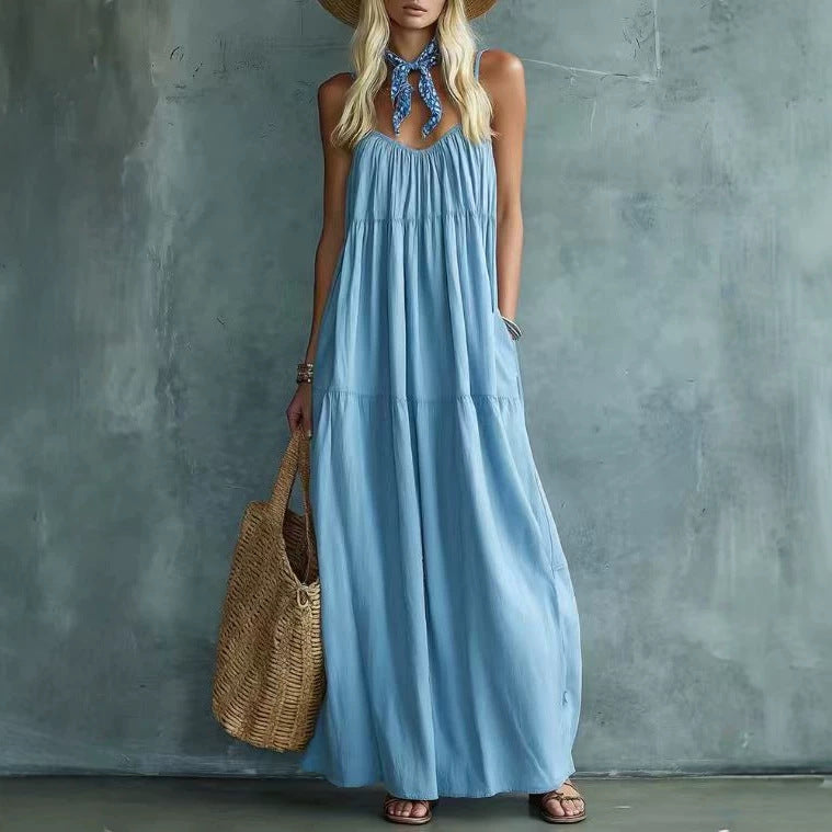 Summer New Sleeveless Strap Maxi Dress Elegant One-piece Dress – Premium 0 | RICALOUX