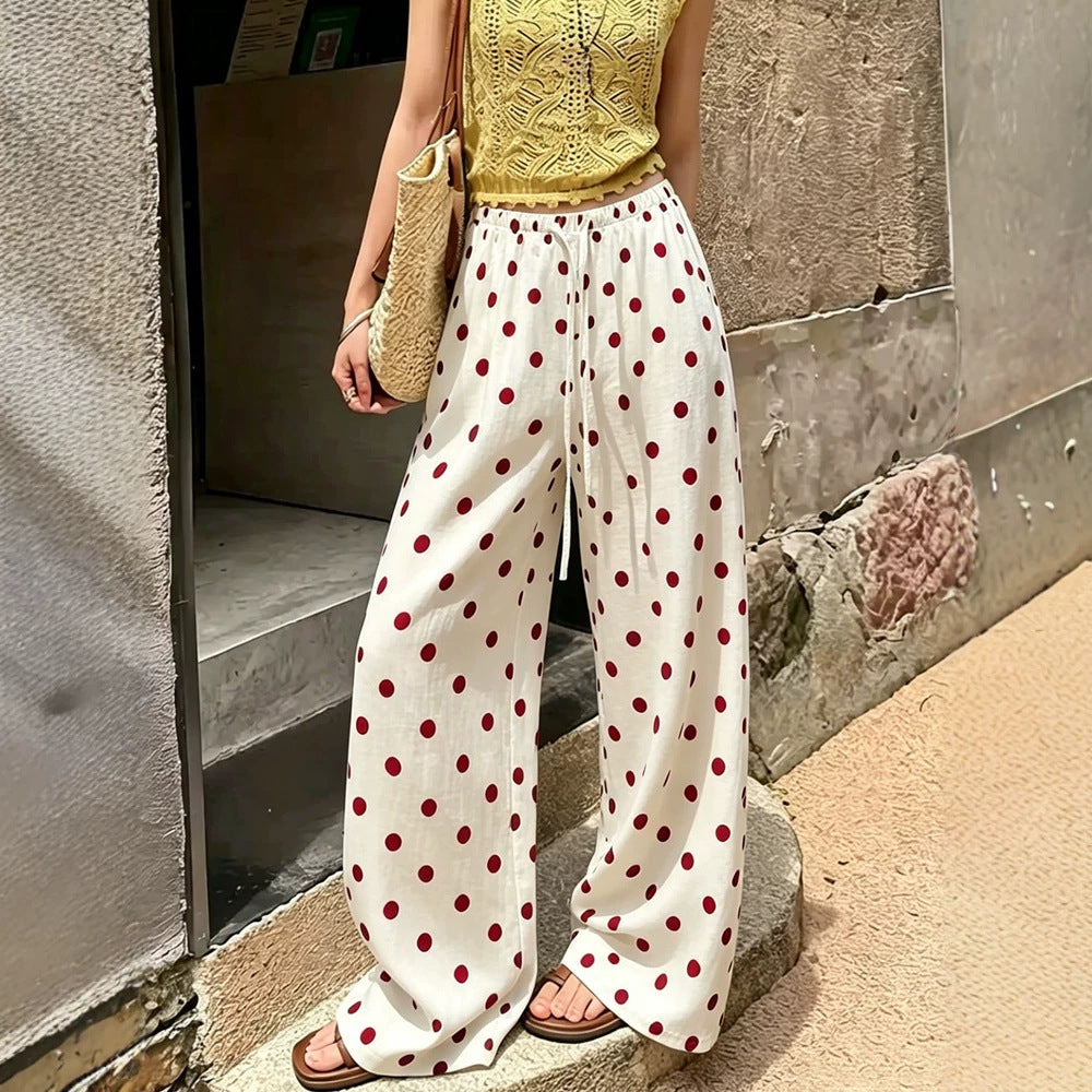 Womens Polka-dot Casual Long Straight-leg Pants by Ricaloux