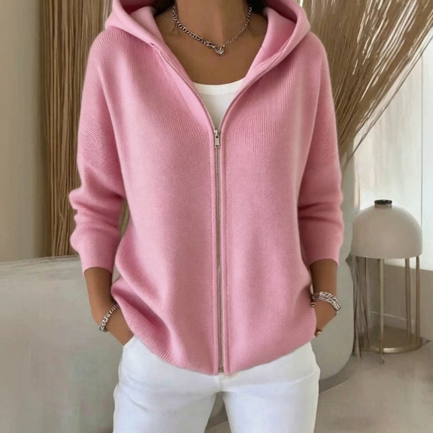 Zip-up Knitted Hooded Sweater Cardigan Coat by Ricaloux