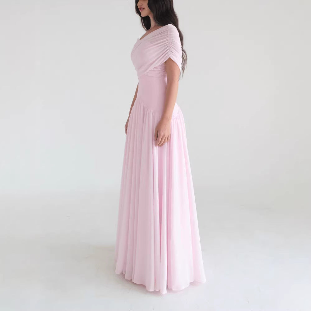 Light Elegant Cross-design Short-sleeve Maxi Dresssoft And Romantic by Ricaloux