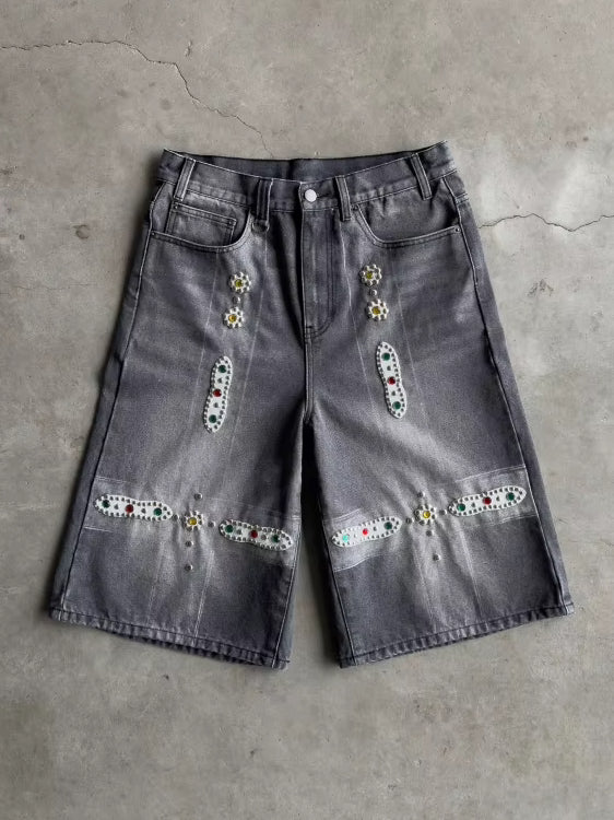 New Leather Patchwork Studded Rhinestone Shorts – Premium 0 | RICALOUX