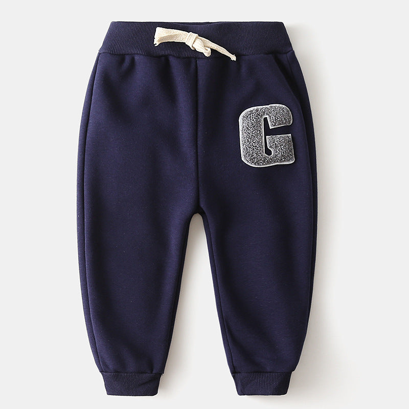 Children's Clothing Boys' Letter Embroidered Plus Velvet Pants Baby Thickened Trousers Warm Pants by Ricaloux