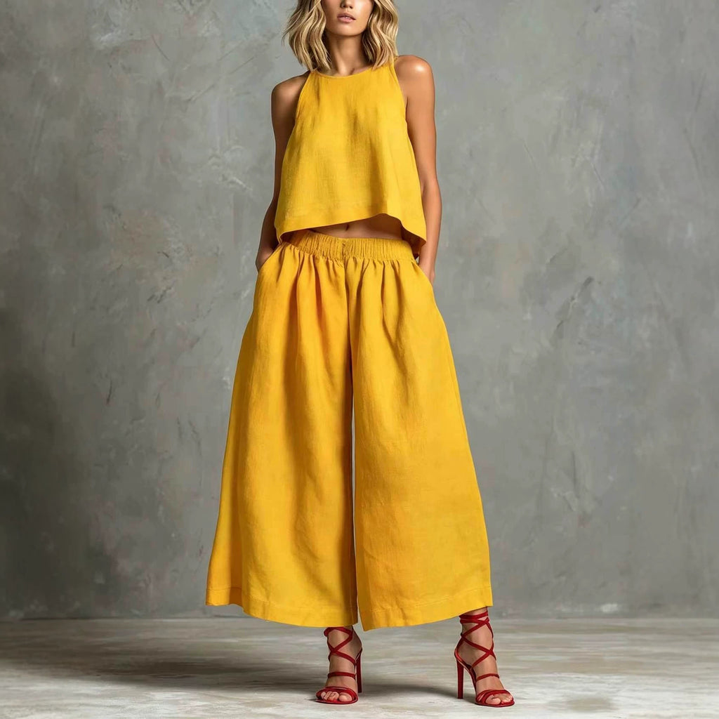Loose Laid-back Linen Vest And Wide-leg Pants Set – Premium 0 | RICALOUX