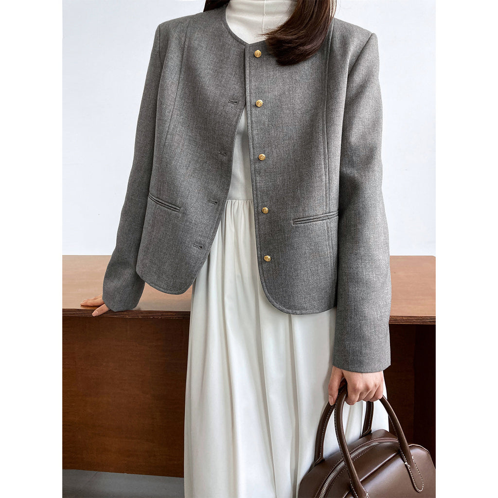 Womens Cropped Autumn Outerwear Elegant High-end Blazer by Ricaloux