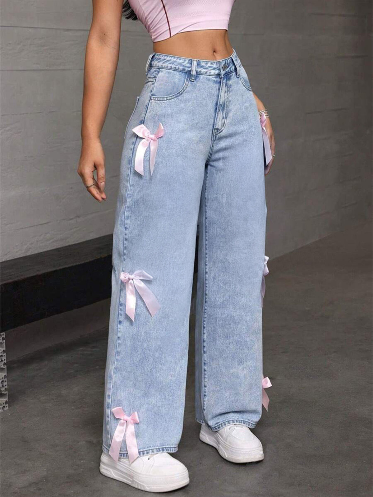 Straight Stretch Jeans With High Waist Wide Legs And Loose Fit by Ricaloux