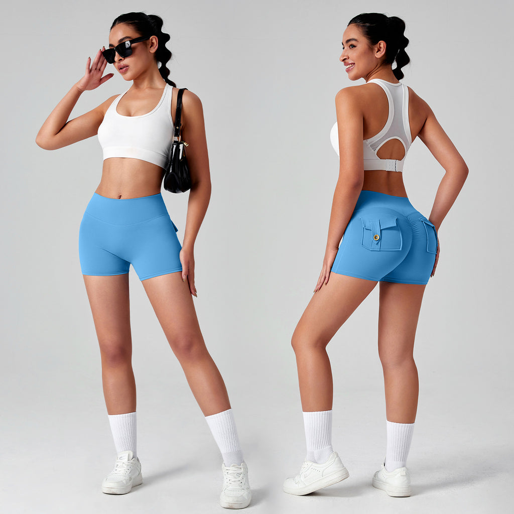 Women's High-Waisted Cargo Yoga Shorts With Pocket, Peach Hip Design Bare-Skin Feel, High Elastic, Quick-Dry Running & Fitness Pants by Ricaloux