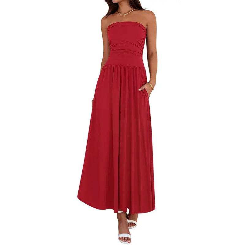 Vintage-tinged Pleated Patchwork Strapless Evening Dress by Ricaloux