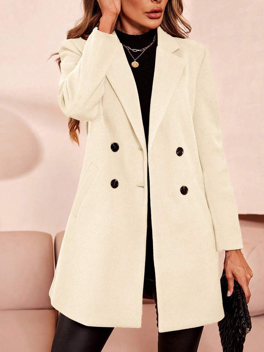 Womens Solid Color Casual Slim-fit Midi Wool Coat – Premium 0 | RICALOUX