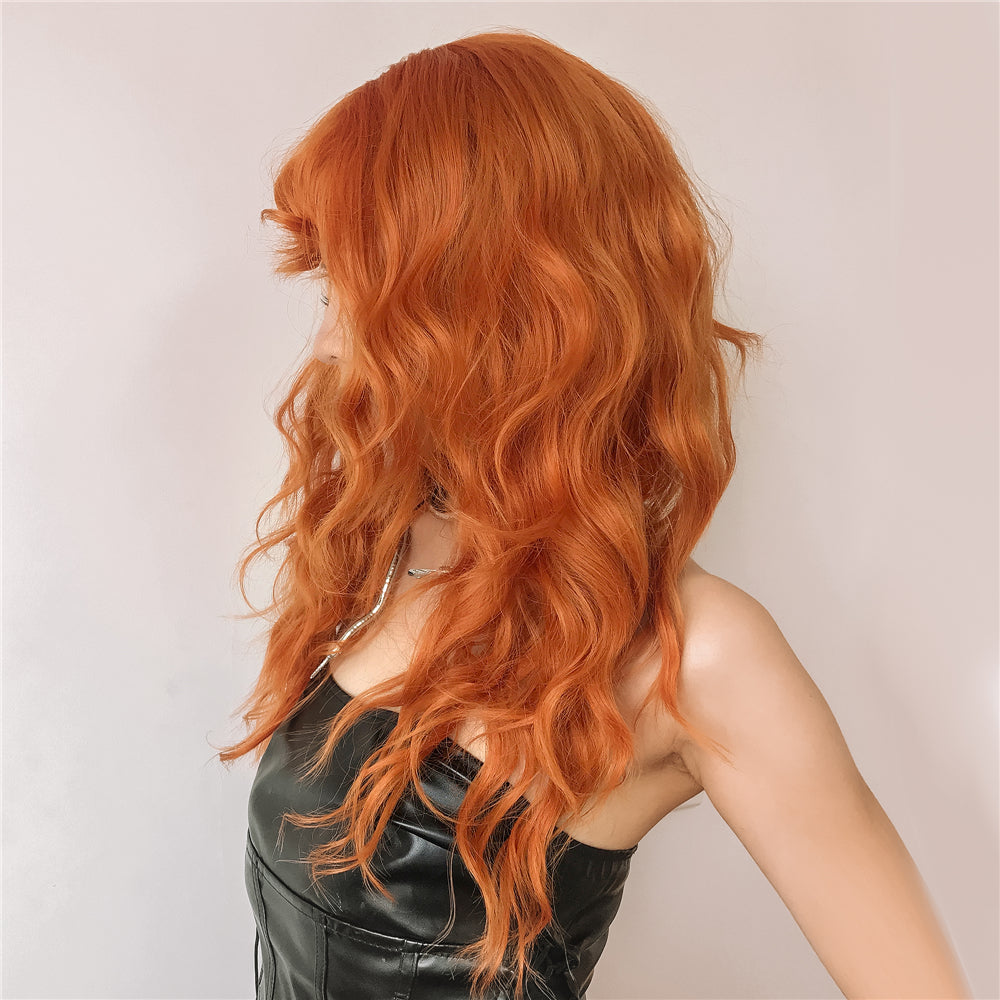 Orange Long Curly Hair With Bangs Wig – Premium 0 | RICALOUX