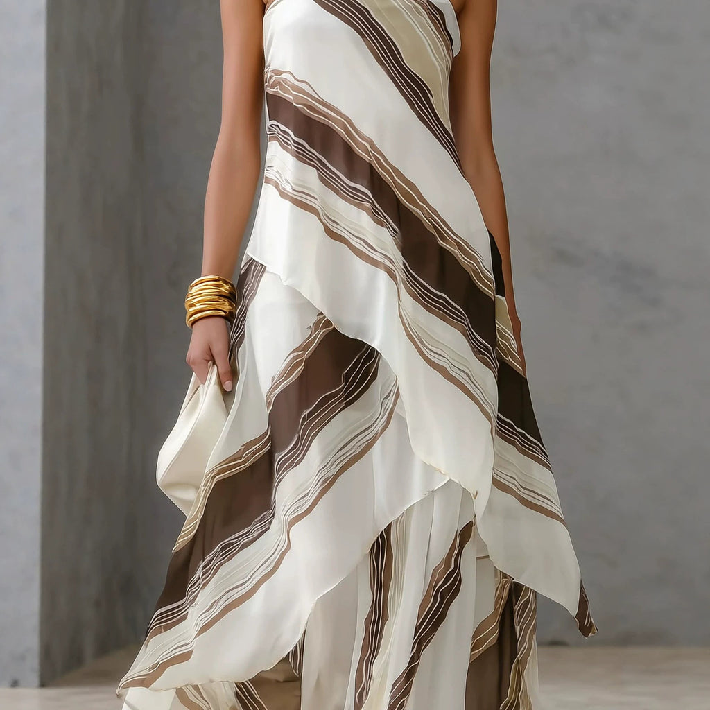 Womens Casual Striped Off-shoulder Sleeveless Dress by Ricaloux