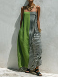 Printed Striped Strap Sleeveless Long Dress by Ricaloux
