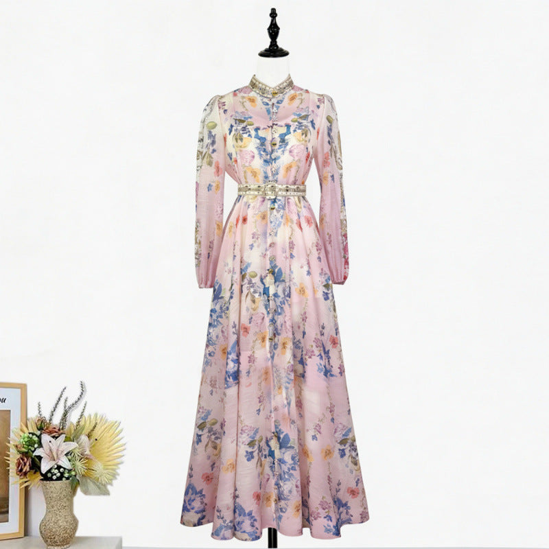 Stand-collar Single-breasted Dress With Puff Sleeves A Fitted Waist – Premium 0 | RICALOUX