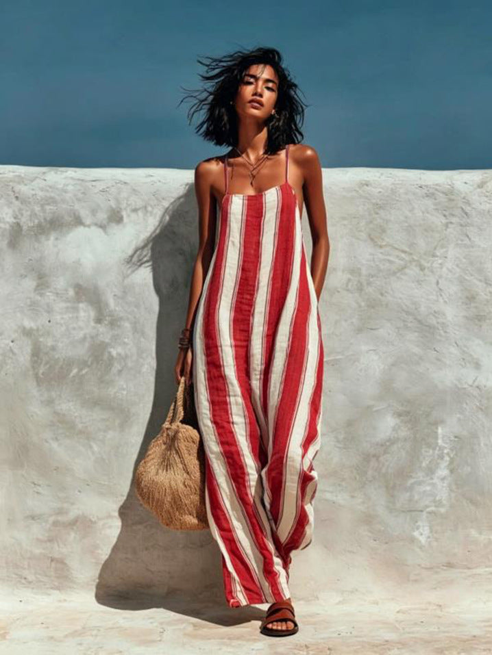 Elegant Casual Striped Sleeveless Strap Jumpsuit – Premium 0 | RICALOUX