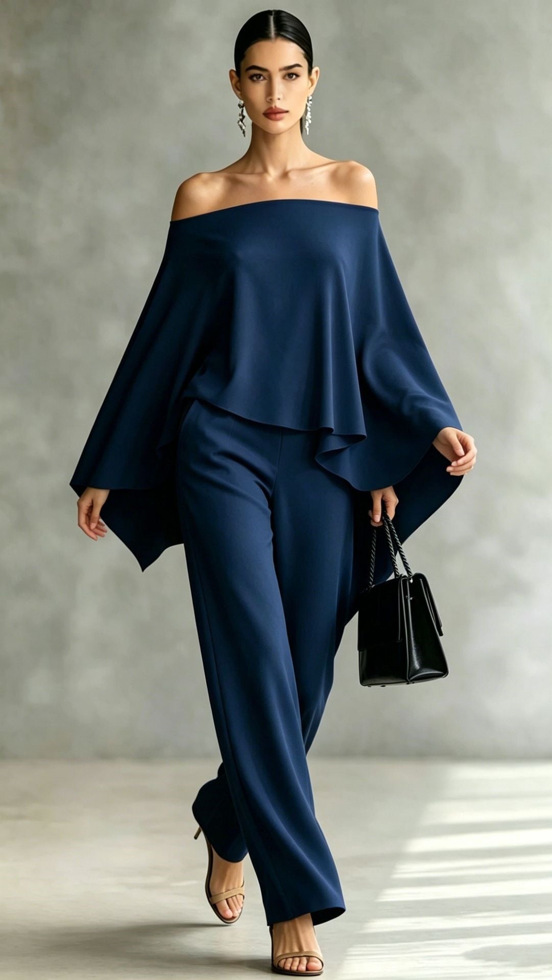 Autumn Fashion Off-Shoulder Wide-Leg Pants Set Womens Solid-Color Asymmetric Two-Piece Set by Ricaloux