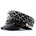 Lady Leopard-print PU Leather Bold Stud Belt Design Beret With Retro British Style Metal Fastener, Unique Edgy Girl Punk Hat, Street Style Versatile Hat by Ricaloux