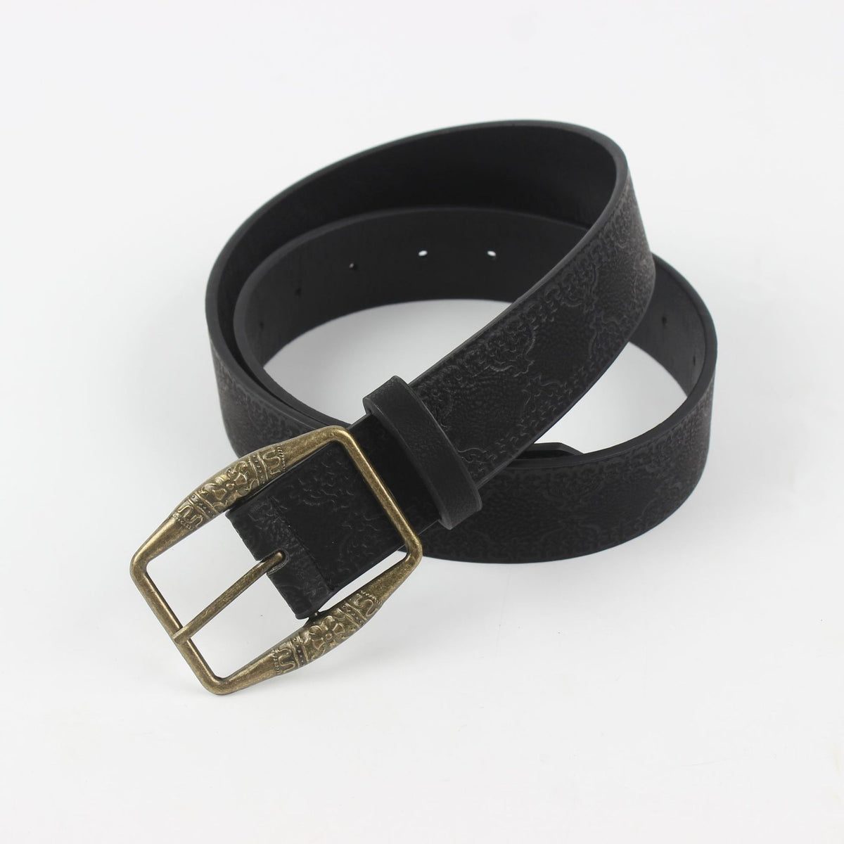 American-style Vintage Embossed Distressed Leather Belt With A Bronze Buckle, Versatile For Jeans by Ricaloux