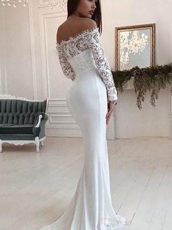 Fashion One Shoulder Lace Long Sleeve Dress Mopping Wedding Dress - RICALOUX