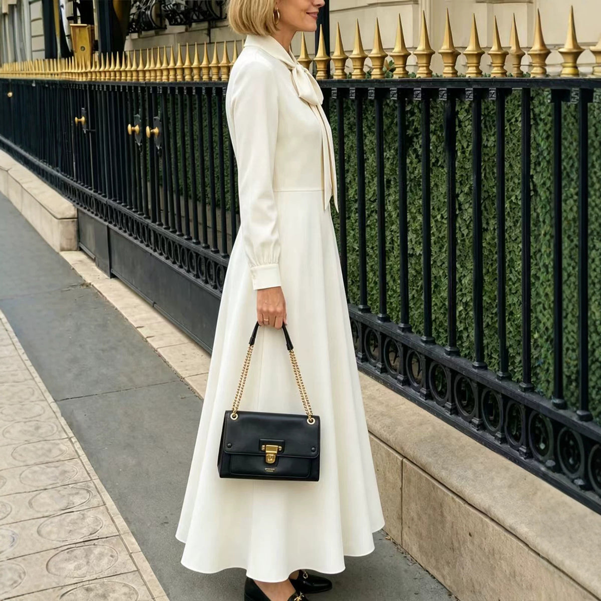 Springautumn Long-sleeve Puff-sleeve Dress With Bow Details At The Hem by Ricaloux
