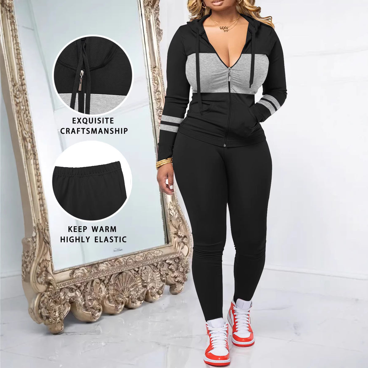 Round-neck Zip-up Long-sleeve Top Paired With Long Pants In A Set – Premium 0 | RICALOUX