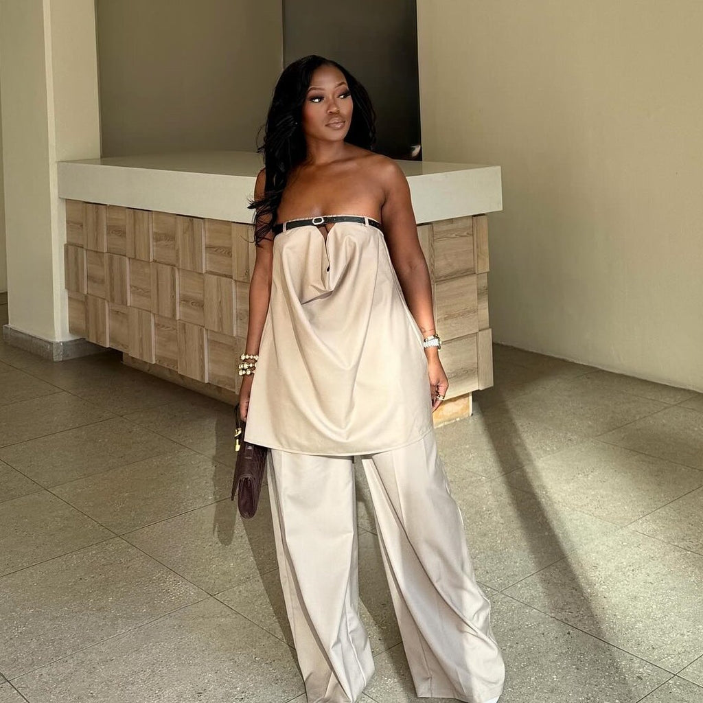 Casual Wide-leg Trousers And A Loose Bandeau Top With Tie-up Details Set – Premium 0 | RICALOUX
