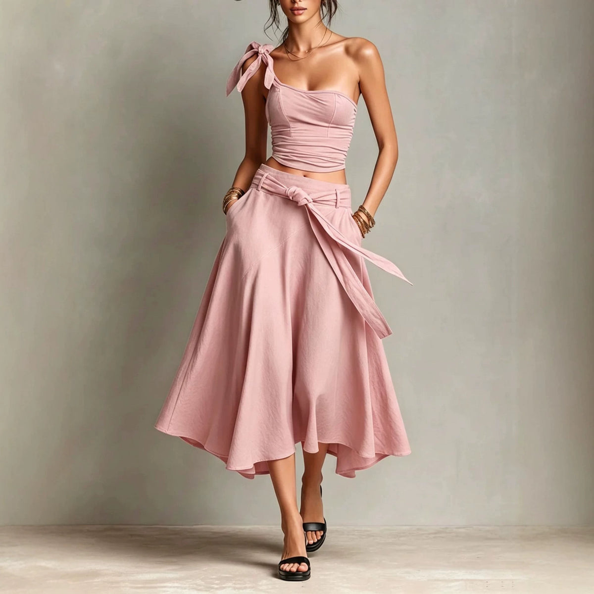 One-shoulder Strap Camisole And Skirt Set by Ricaloux