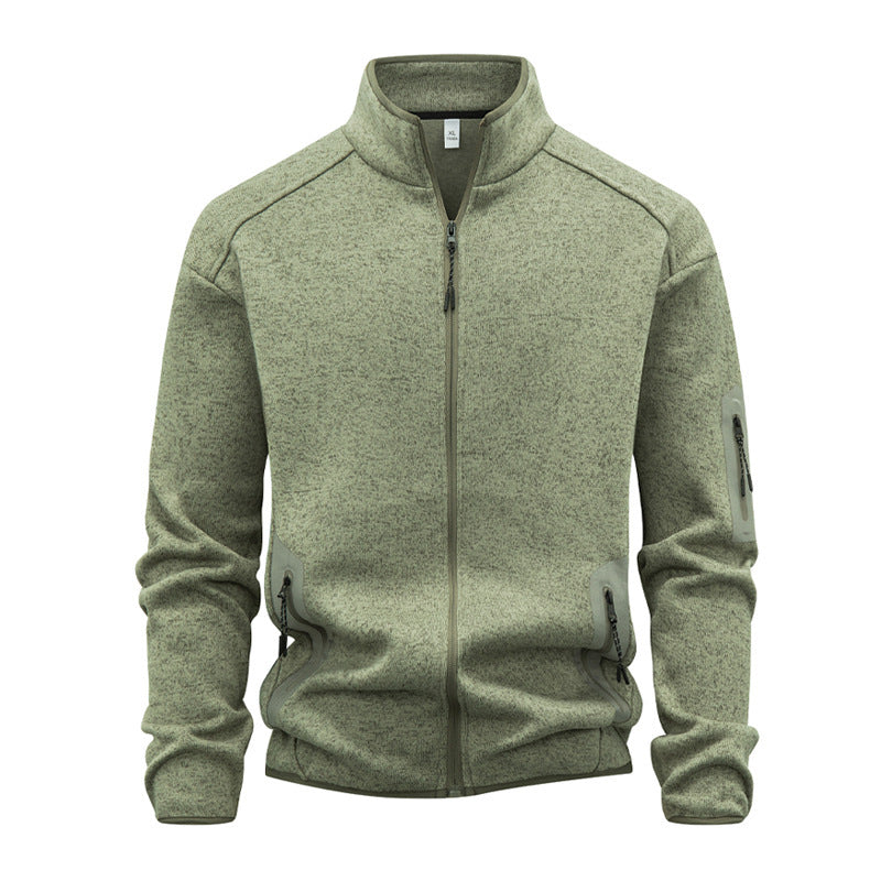 Zippered Pocket Long-sleeve Stand-collar Cardigan Sweatshirt by Ricaloux