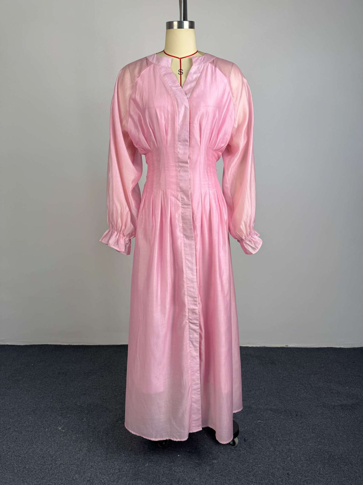 Puff Long Sleeve Gathered Waist Button Front Flowy Dress by Ricaloux
