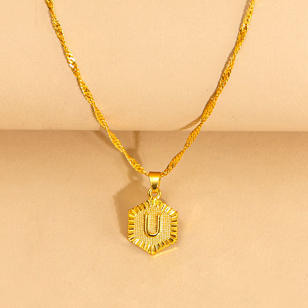 Initial Letter Hexagon Pendant Necklace For Women Jewelry – Premium 4 | RICALOUX
