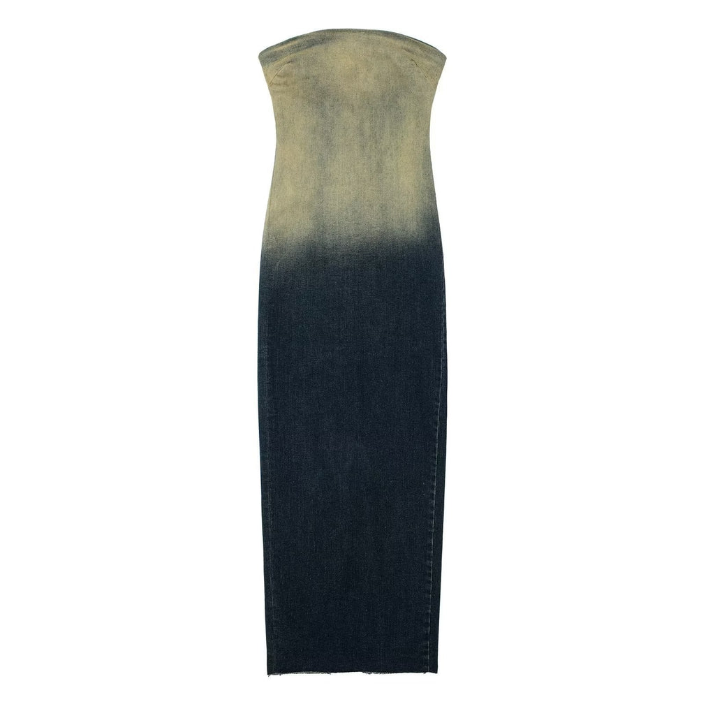Back-zip Denim Bandeau Dress by Ricaloux